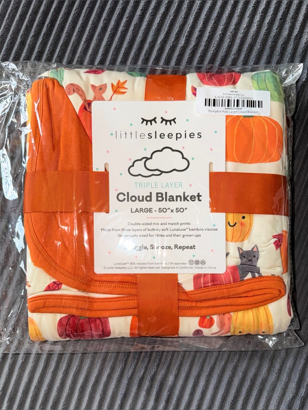 Little Sleepies Pumpkin Pals Bamboo Cloud Triple-Layer Blanket